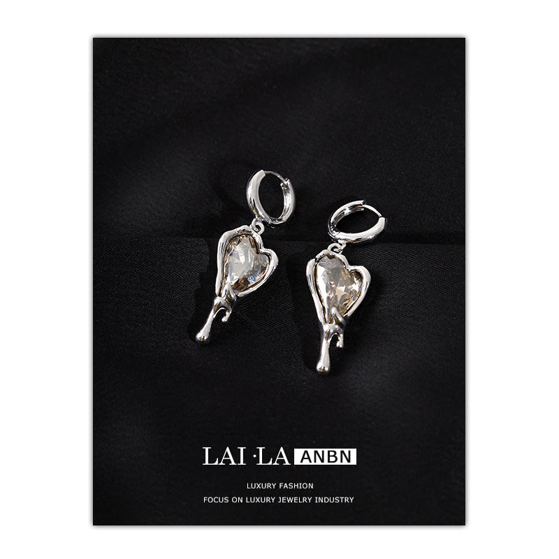 Snow Heart Zircon Earrings for Women New Liquid Lava Love Heart Stud Earrings Cn526