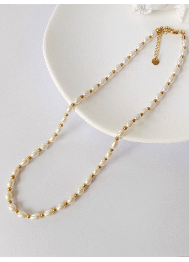 Hong Kong style does not fade light luxury double-layer freshwater pearl necklace wholesale does not fade female collarbone chain titanium steel jewelry
