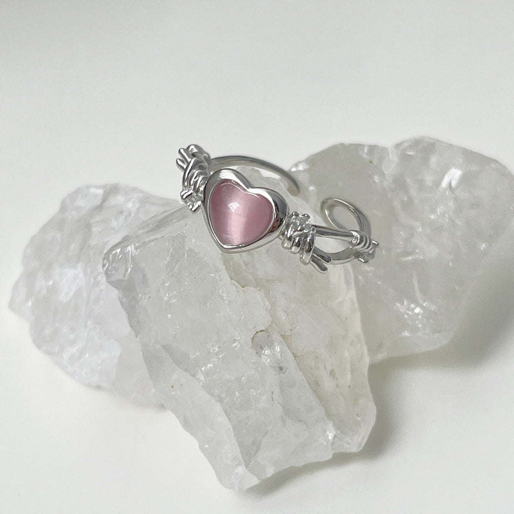 Love Pink Opal berbentuk hati cincin terbuka Cn326