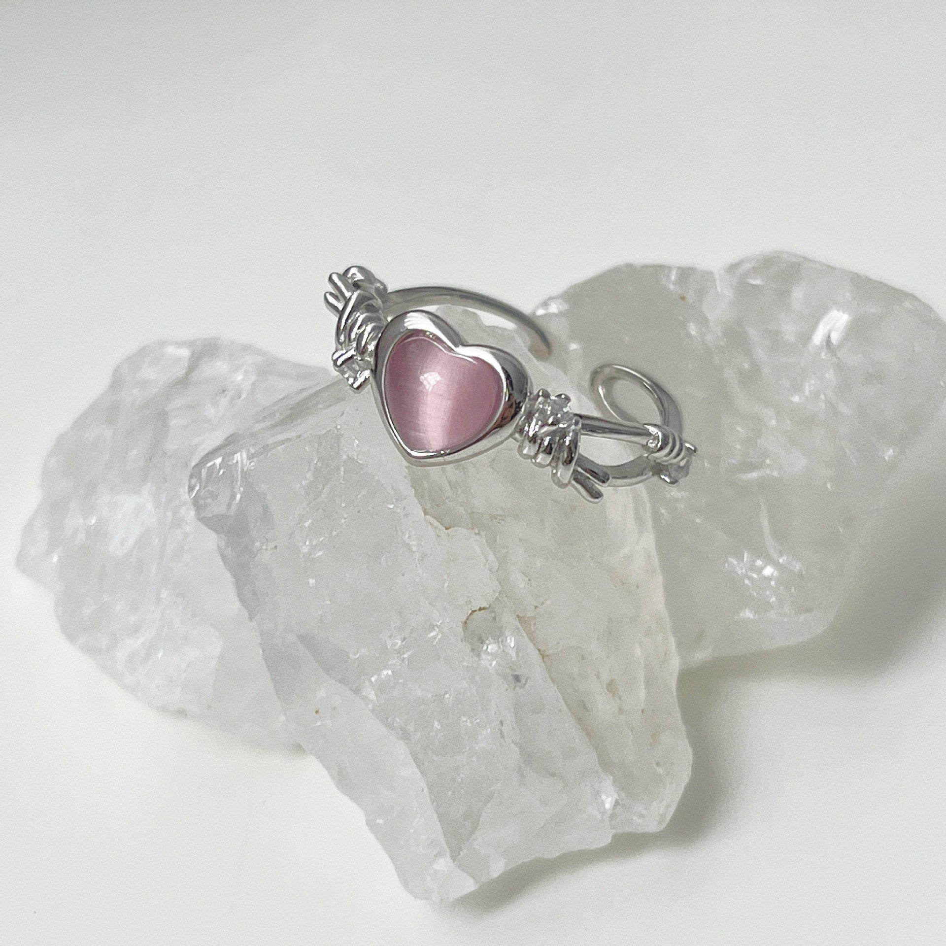 Love Pink Opal Heart-Shaped Open Ring Cn326