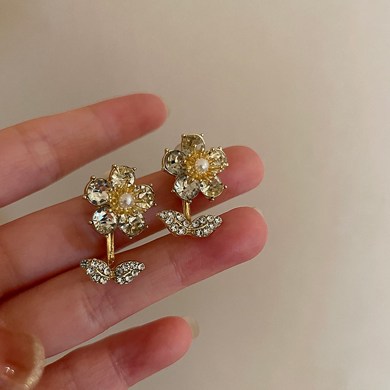 Zircon Flower Earrings Crystal Petal Stud Earrings One Style for Dual-Wear Earrings Cn467