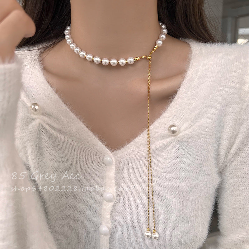 Pull-out Adjustable Long Pearl Necklace Cn534