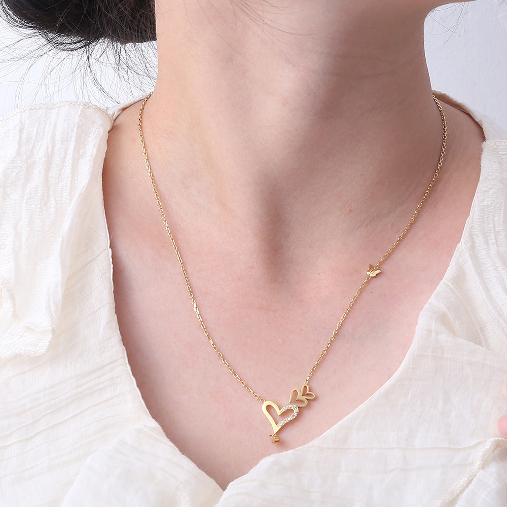 Double Love Buckle Light Luxury Non-Fading Gold Stainless Steel Clavicle Necklace Cn563