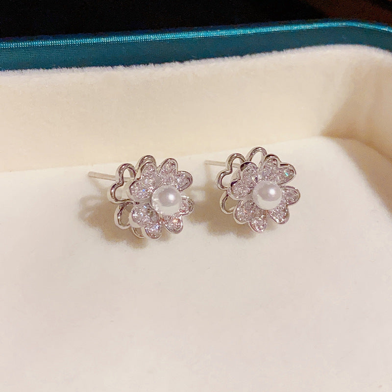Zircon Rotating Flower Stud Earrings Cn0098