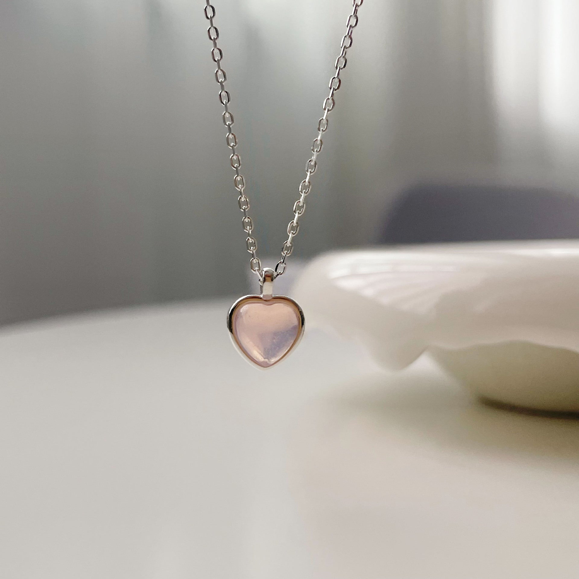 Collana cuore rosa pesca cuore clavicola catena Cn339