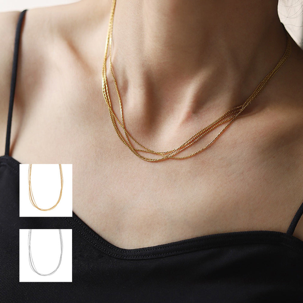 Slide Gold Thread Necklace Multilayer Collarbone Necklace Cn0295