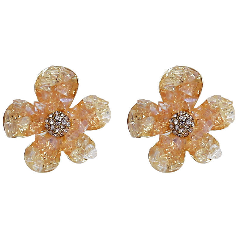 Full Diamond Flower 925 Silver Pin Earrings Cn546
