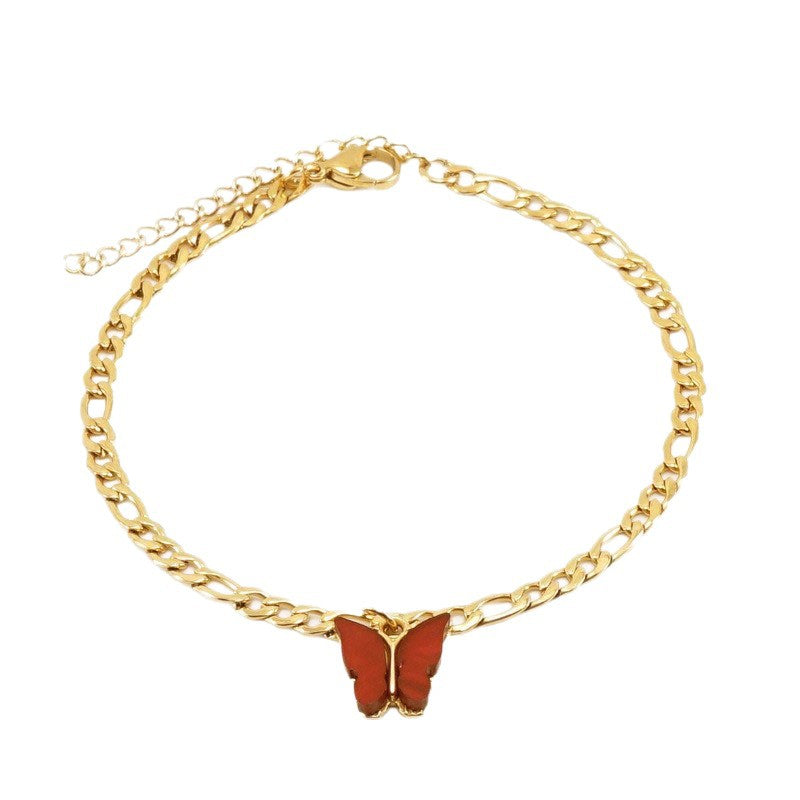 Fashion stainless steel butterfly anklet women's simple 18K titanium steel anklet