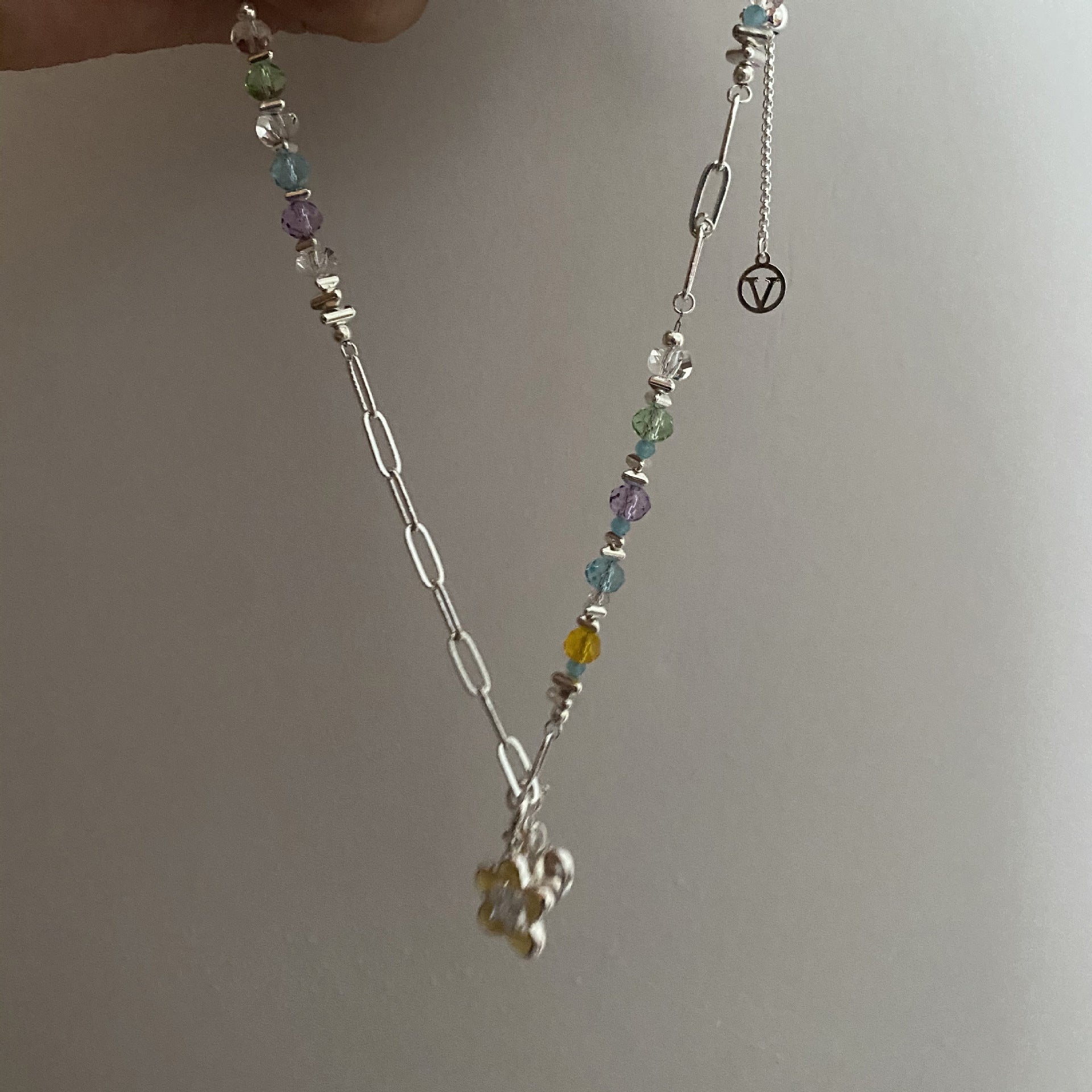 Dopamine Color Crystal String Beads Necklace Detachable Diy Five-Pointed Star Love Pendant Clavicle Chain Cn551