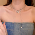 Silver Pull Butterfly Tassel Necklace Cn0227