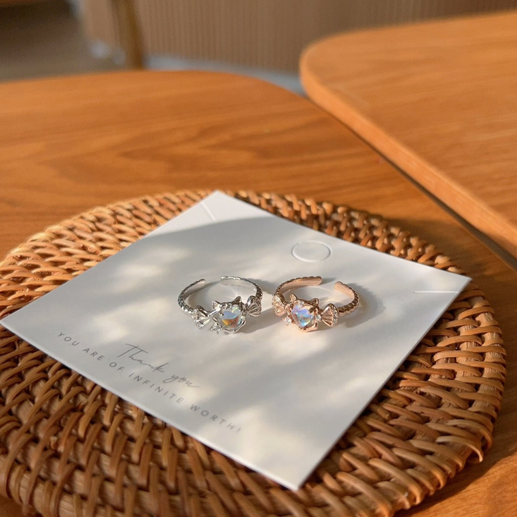 Heart-Shaped Moonstone Little Devil Ring Cn516