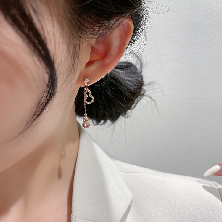 Gold Gourd Earrings Tassel Long Zircon Earrings Cn485