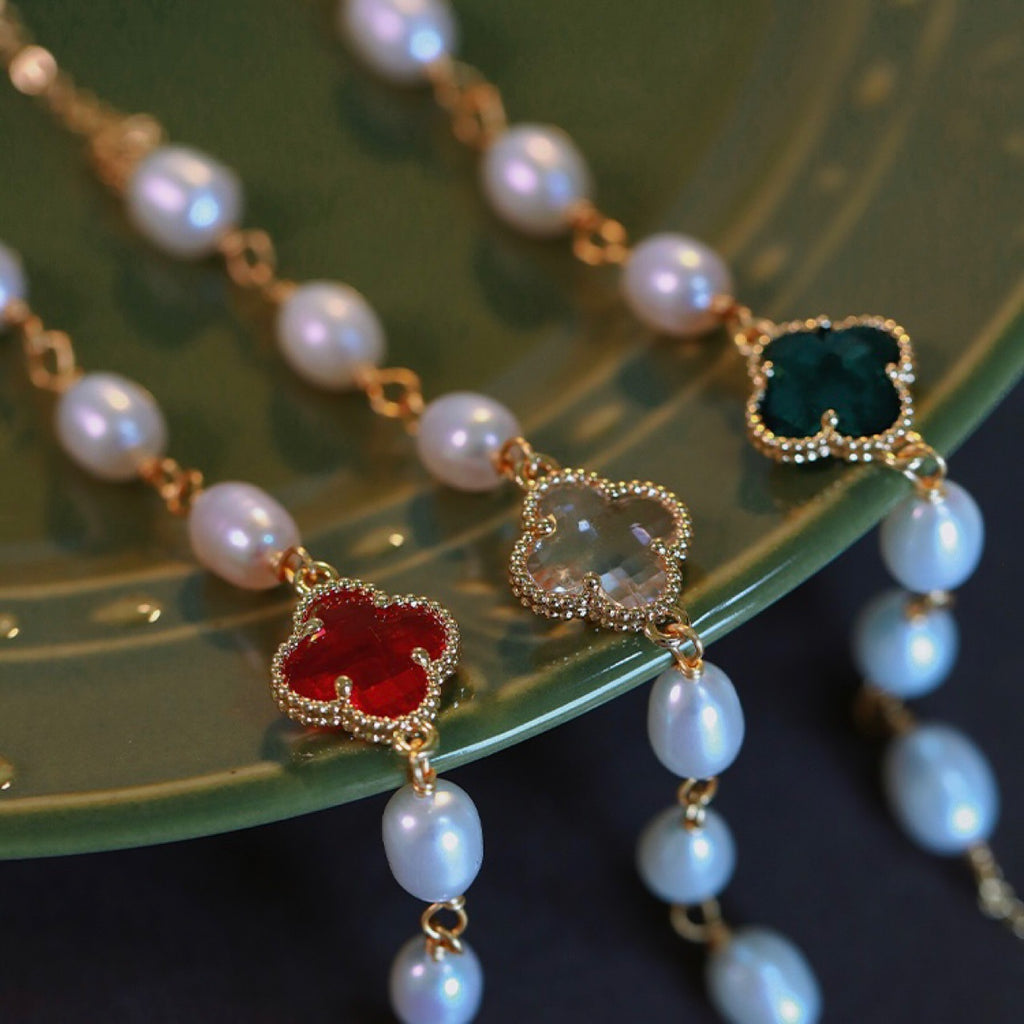 Lucky Four-Leaf Clover Natural Freshwater Pearl Bracelet Cn533