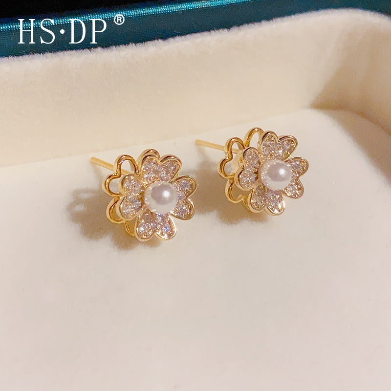 Zircon Rotating Flower Stud Earrings Cn0098