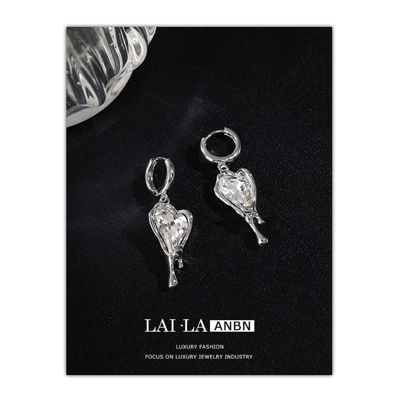 Snow Heart Zircon Earrings for Women New Liquid Lava Love Heart Stud Earrings Cn526