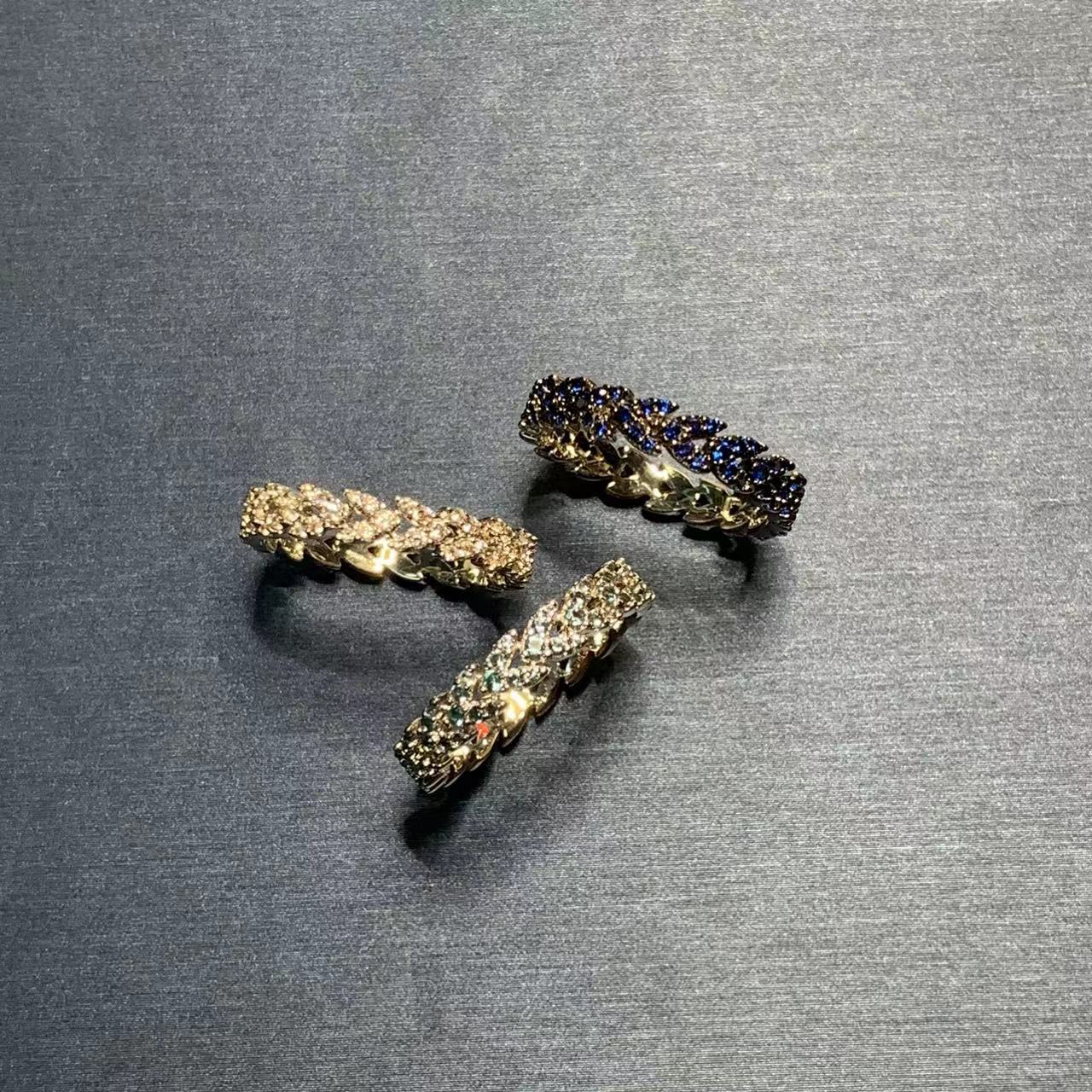 Wheat Ear Ring Female Heart-Shaped Full Diamond Ring Love Ring Light Blue Cn479