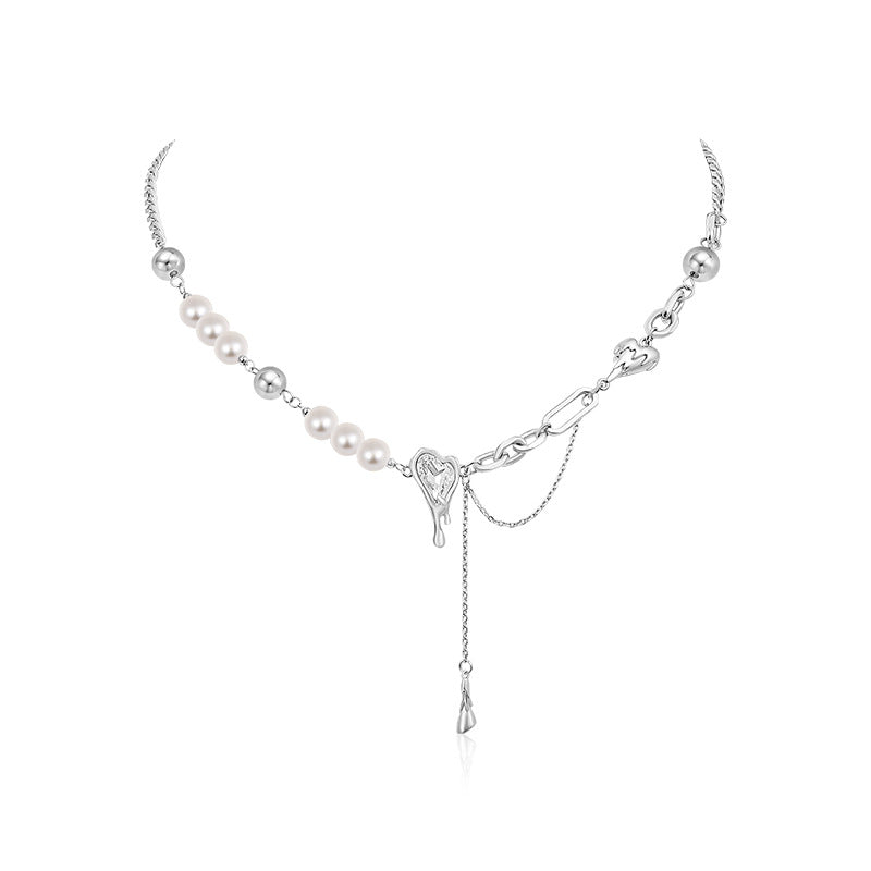 Snow Heart Stitching Titanium Steel Necklace Female Cn525