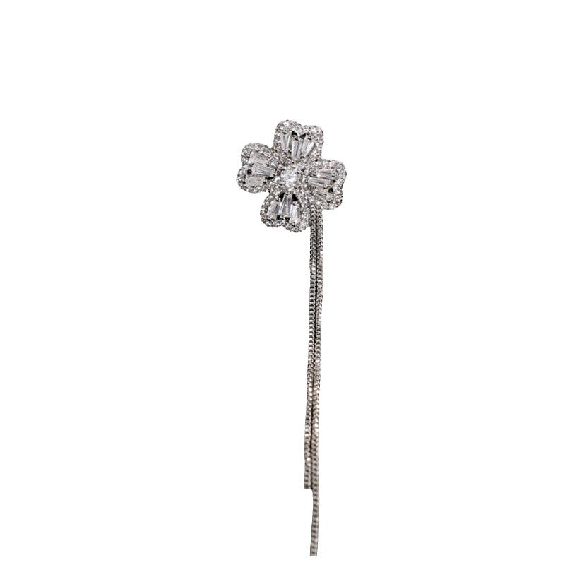Micro Inlaid Zircon Lucky Flower Long Tassel Ear Clips No Pierced Can Wear Ear Clip Cn553