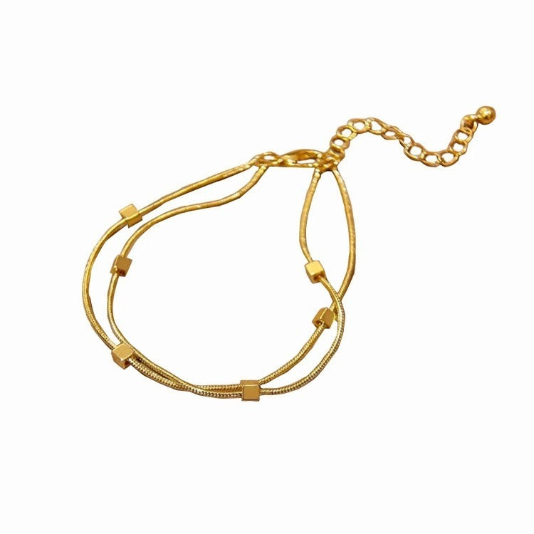 Women's Small Square Double-Layer Necklace Light Luxury Minority Sweater Chain Cn562