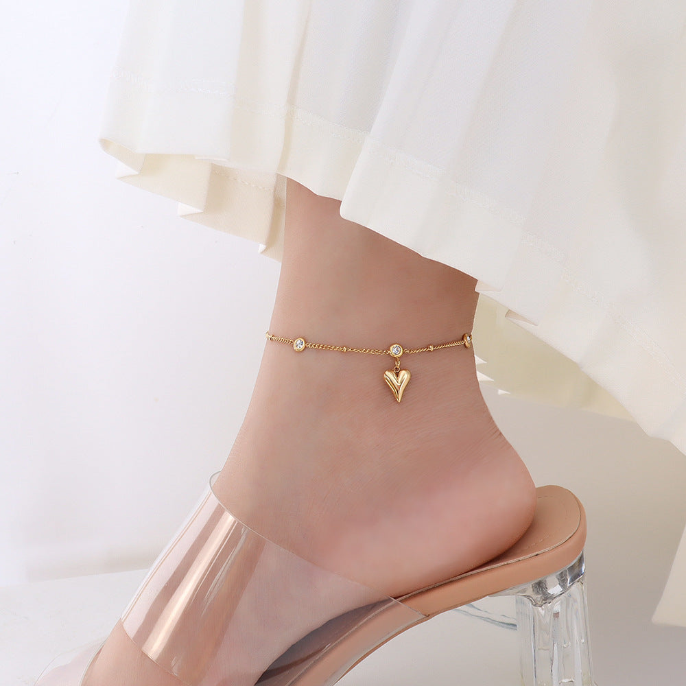 8K Gold Zircon Heart Anklet Ornament Cn0296