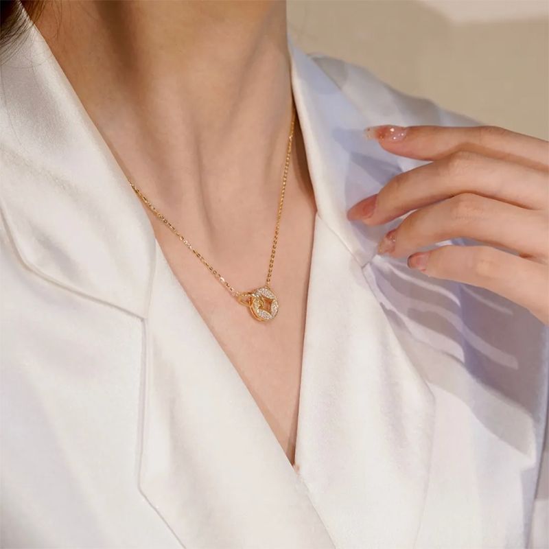 Copper Coin Double Ring Necklace Cn478