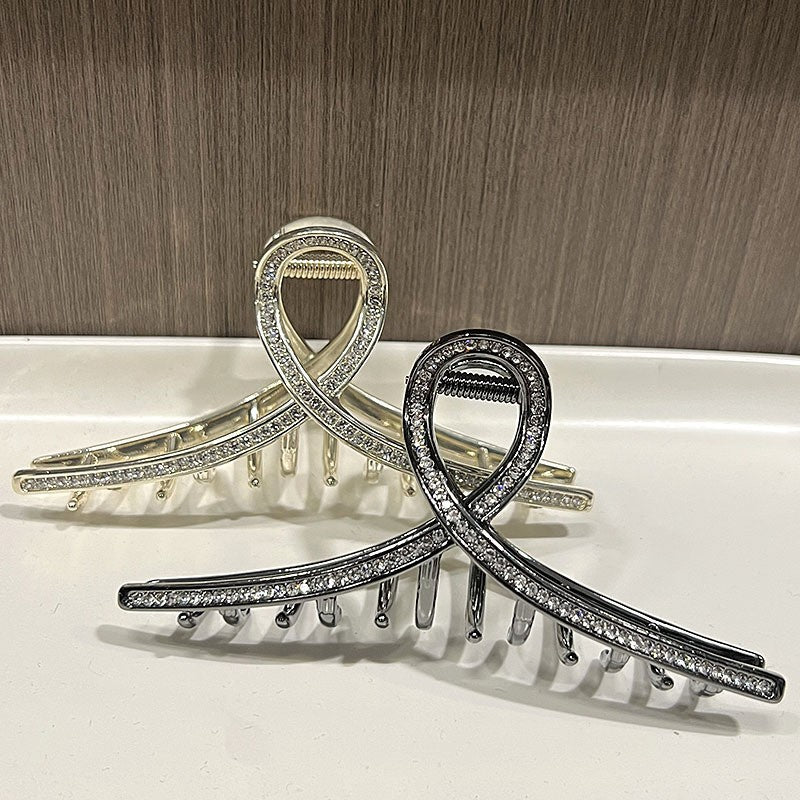 Simple Hair Clip Black Ribbon Rhinestone Hairpin Cn439