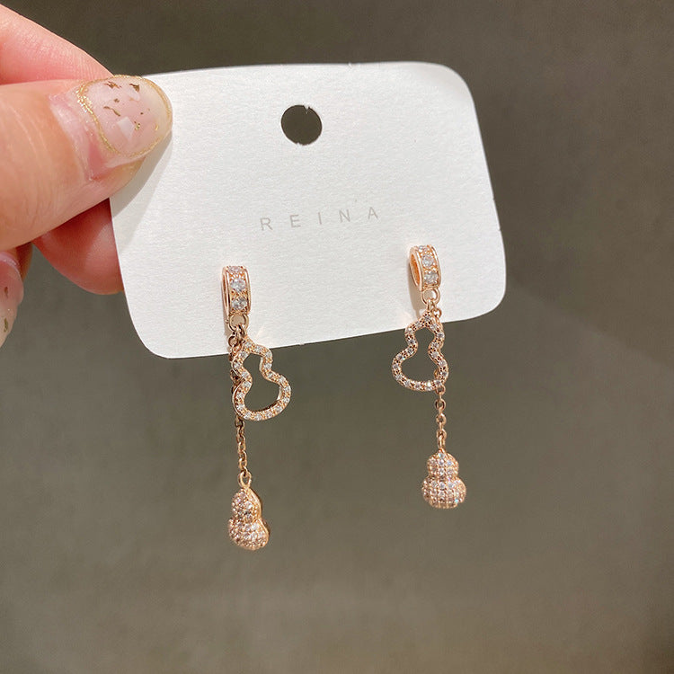 Gold Gourd Earrings Tassel Long Zircon Earrings Cn485