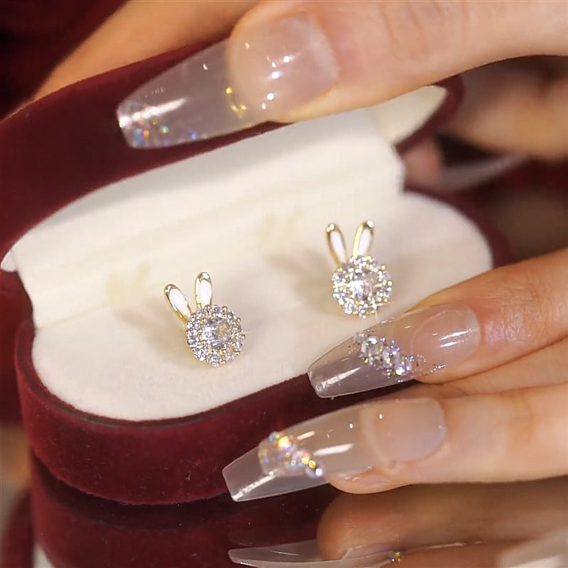 Rhinestone Rabbit Stud Earrings Cn0099
