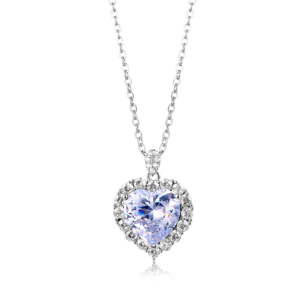 Heart of the Ocean Zircon Necklace, Ladies Clavicle Chain Single Zirconium Love Heart Pendant