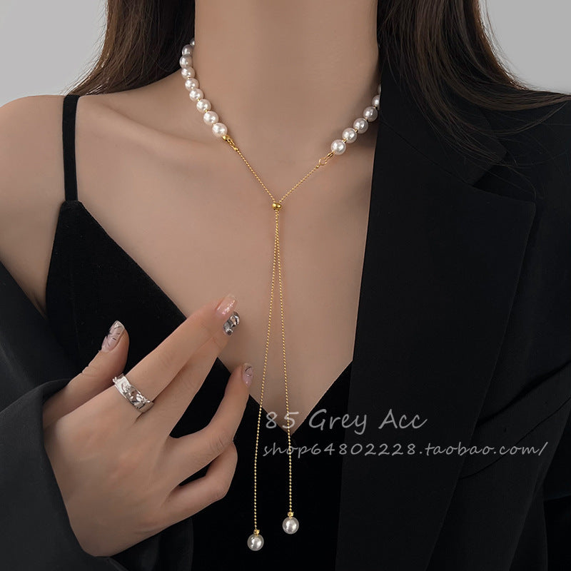 Pull-out Adjustable Long Pearl Necklace Cn534