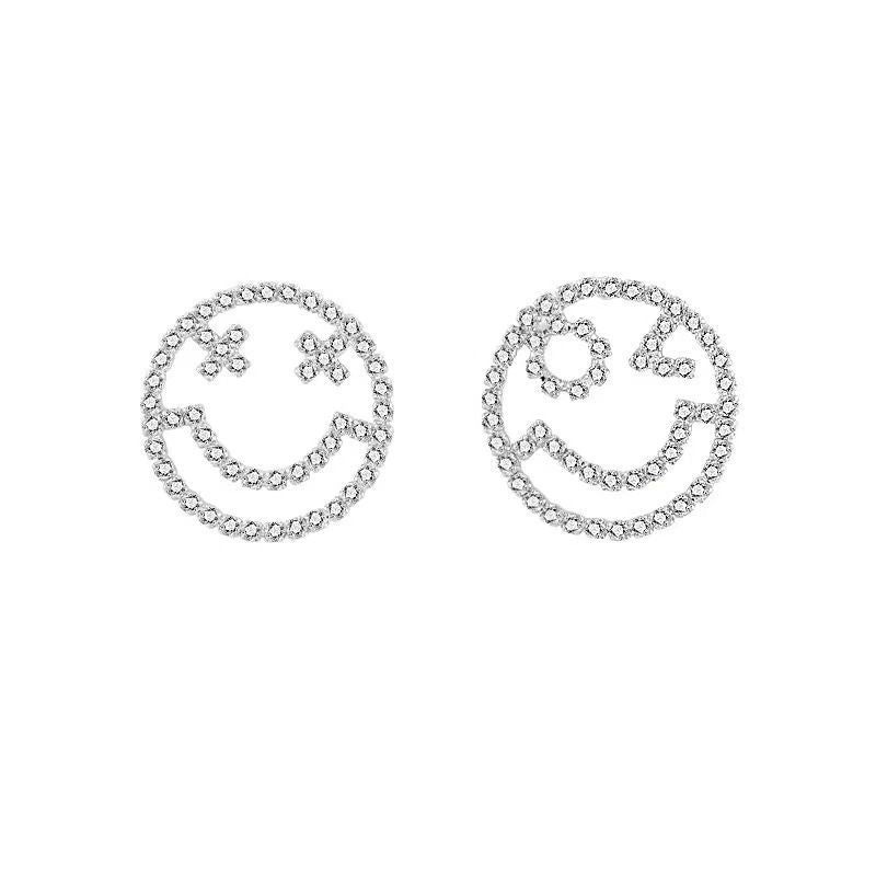 Rhinestone Micro-Inlaid Smiley Face Stud Earrings Cn460