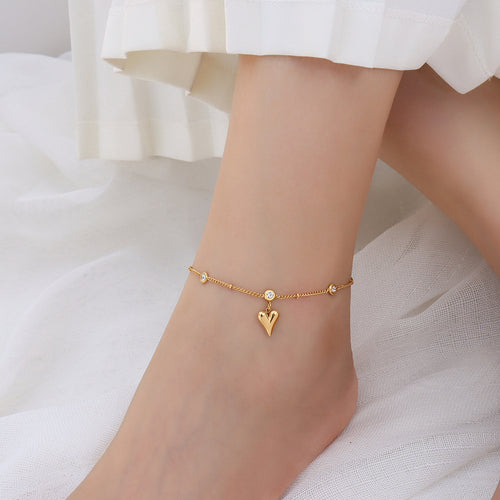 8K Gold Zircon Heart Anklet Ornament Cn0296