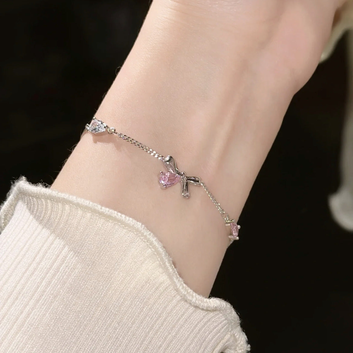 Bracciale con Zircone con Fiocco Rosa Diamante Cn379