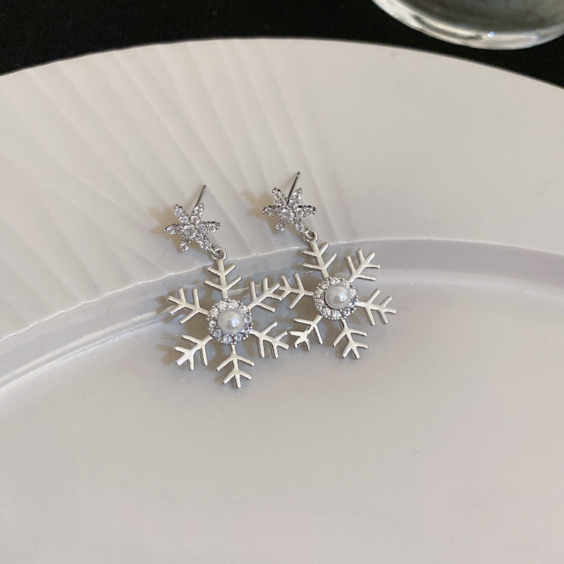snowflake Christmas tree rotatable zircon earrings