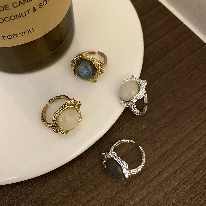 Nhẫn kim loại opal nhẫn đá mặt trăng đơn giản