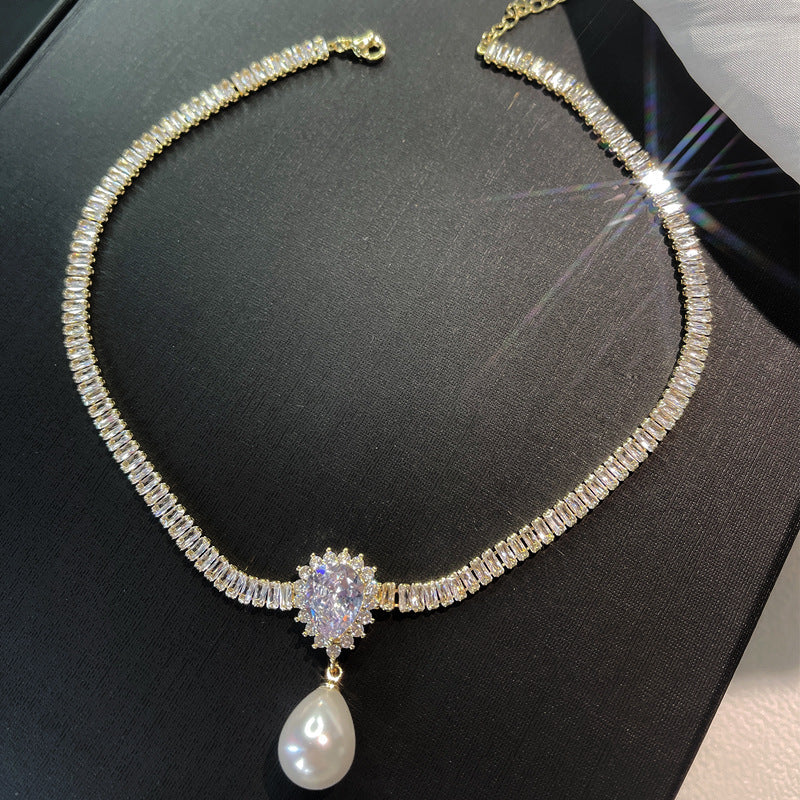 zircon neck chain water drop necklace clavicle chain necklace collar female