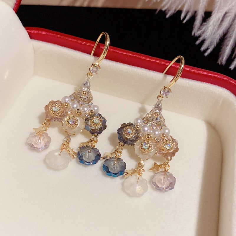 Triangular flower tassel earhook Joker eardrop