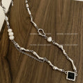 Baroque freshwater imitation pearl black zircon necklace female