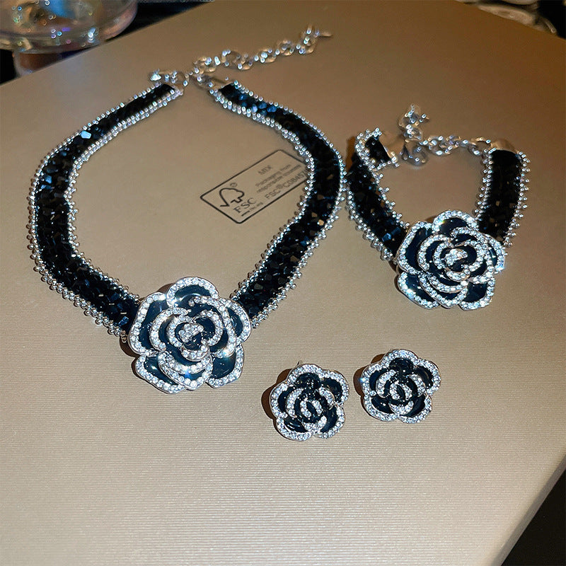 Diamond Drop Camellia Crystal Necklace