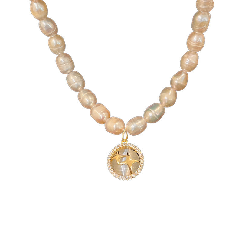 Freshwater Star Round Necklace Baroque Clavicle Four Star Necklace