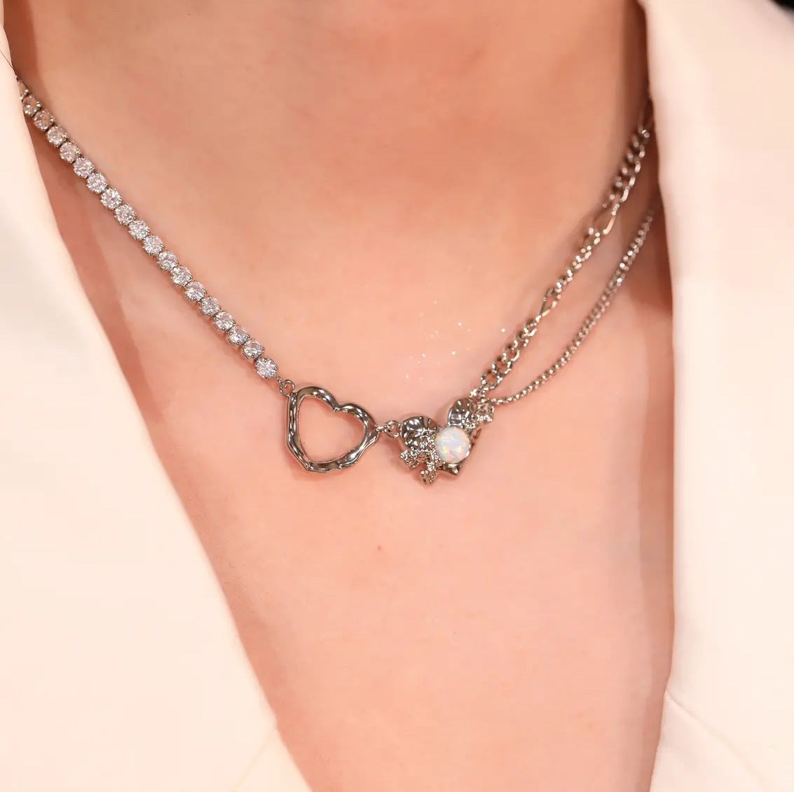 ডাবল লাভ নেকলেস মাইনর ডিজাইনের মিষ্টি এবং শীতল মশলা গার্ল ক্ল্যাভিকল চেইন