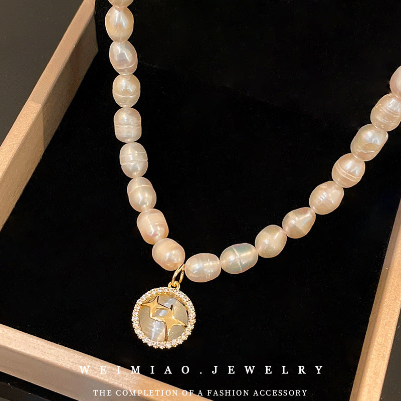 Freshwater Star Round Necklace Baroque Clavicle Four Star Necklace