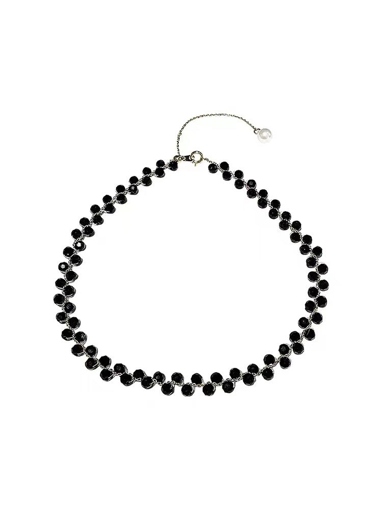 블랙 크리스탈 우븐 목걸이