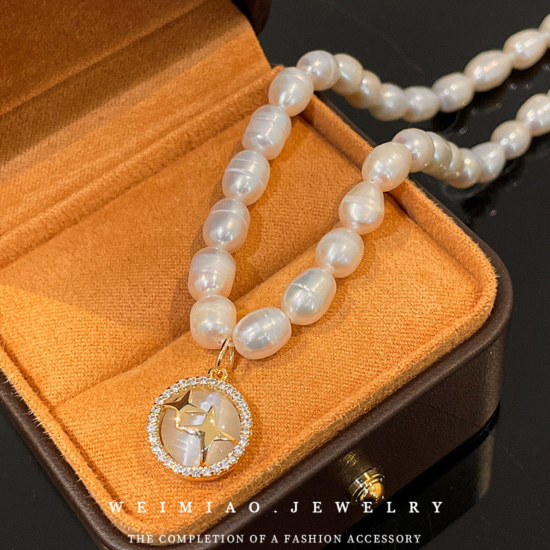 Freshwater Star Round Necklace Baroque Clavicle Four Star Necklace