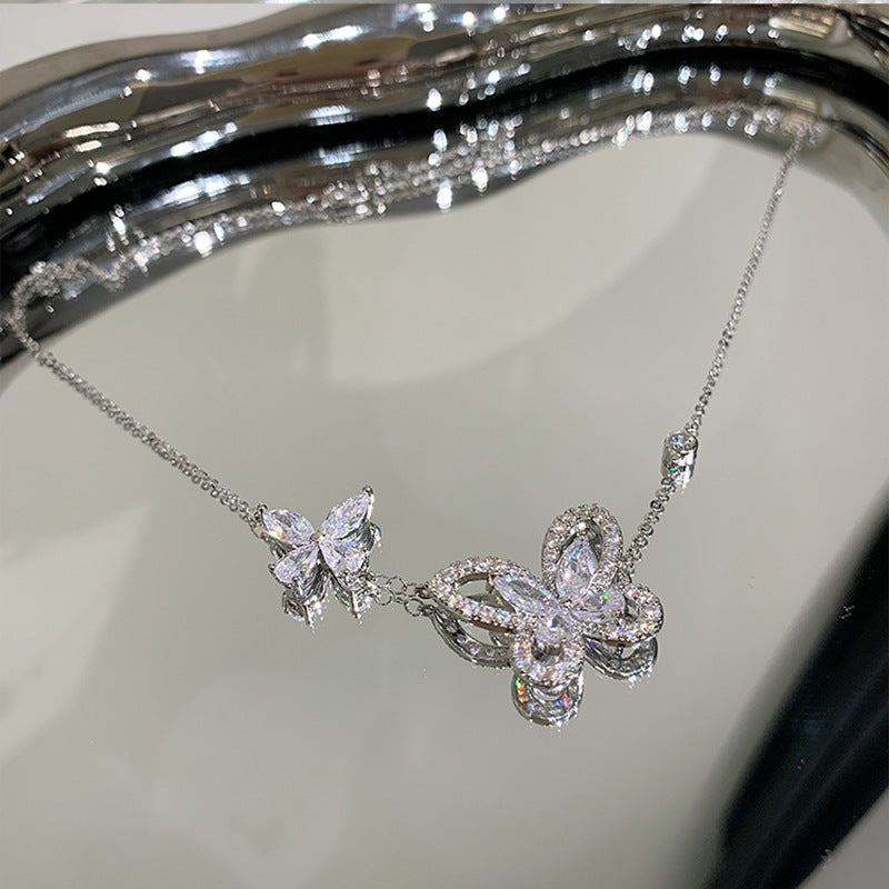 Flash full diamond zircon butterfly necklace