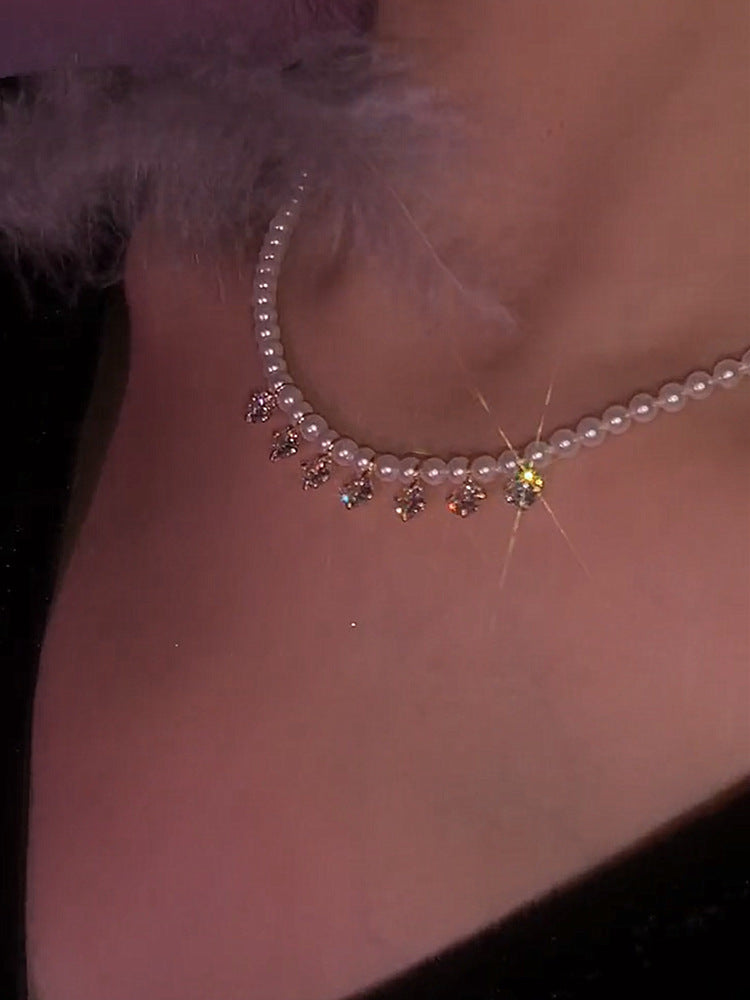 Sweet vintage  zircon tassel necklace