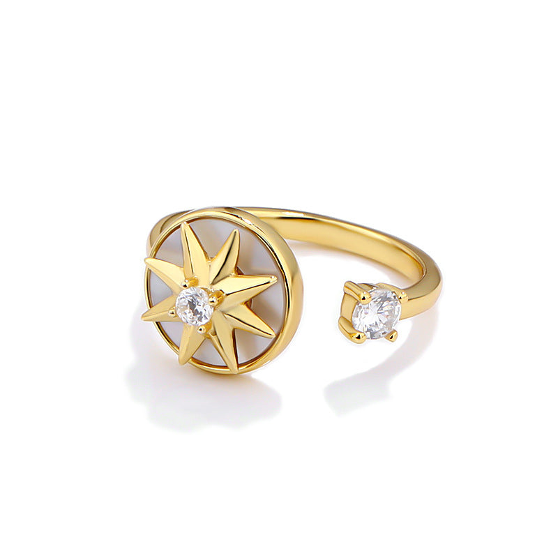 925 sterling silver rotating compass eight-awn star ring female