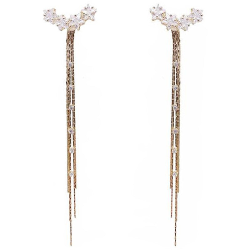 منگوله بلند ستاره پنج پر یک گوشواره دو پوش