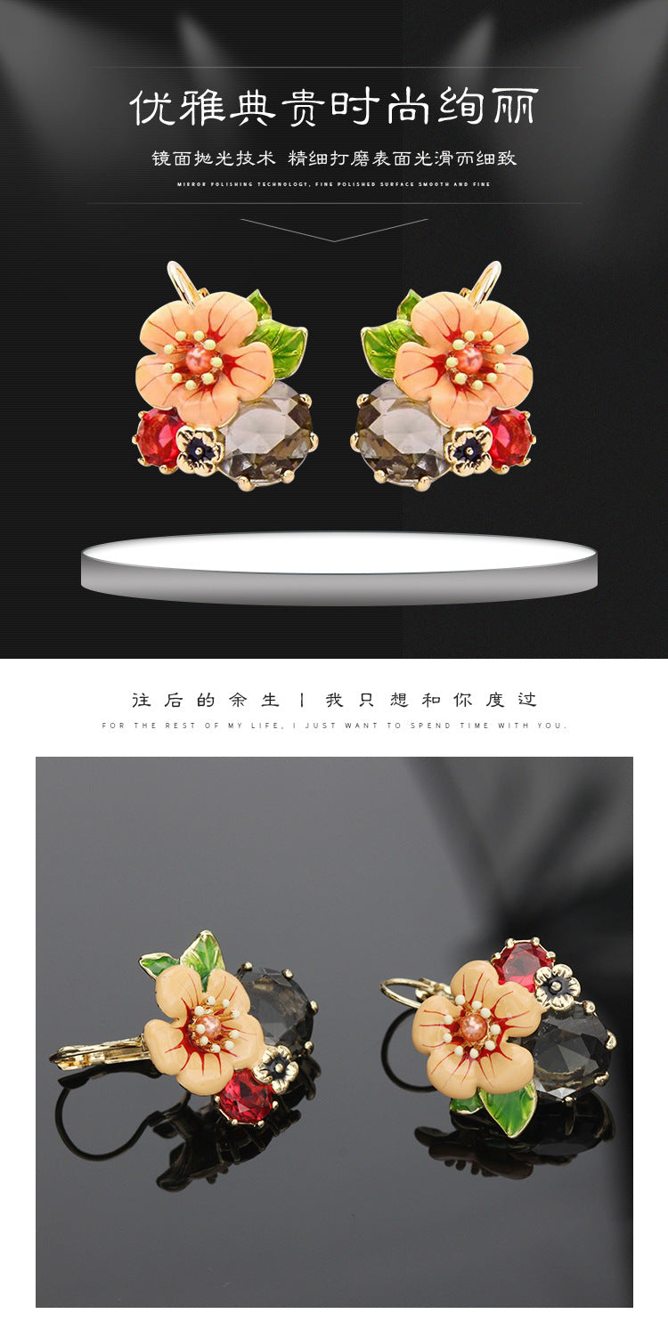 레트로 기름 떨어지는 꽃 귀걸이 신선한 동화 에나멜 귀걸이