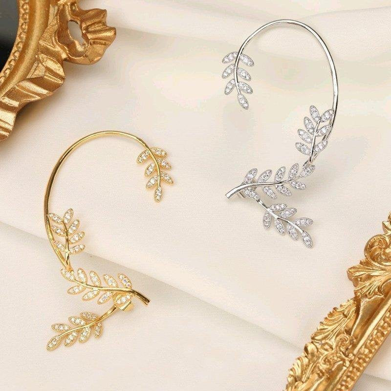 Full of leaves and ears, women can remove two gold branches and jade leaf earrings